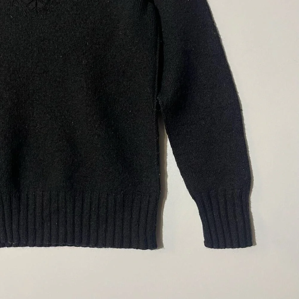 Banana Republic V Neck Wool Knit Pullover Black Long Sleeve Sweater Women Size M